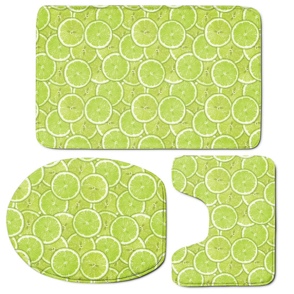 Green Lime Slices Pattern Print 3 Piece Bath Mat Set