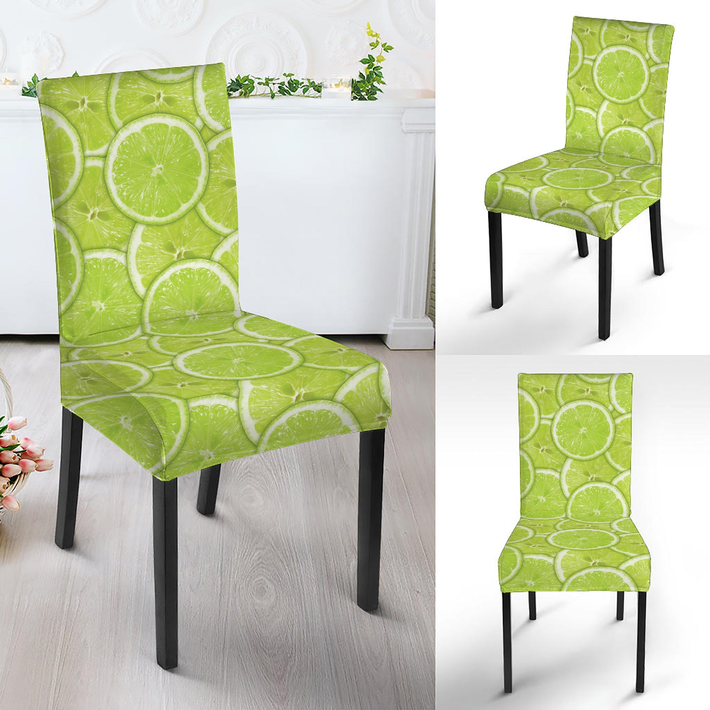 Green Lime Slices Pattern Print Dining Chair Slipcover