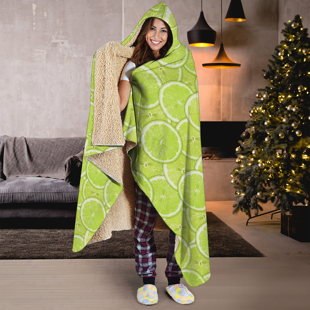 Green Lime Slices Pattern Print Hooded Blanket