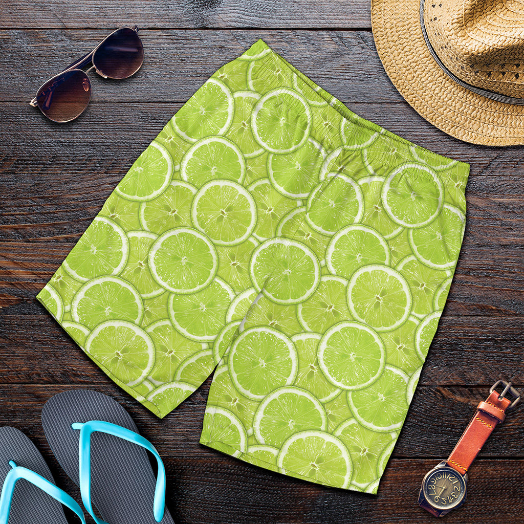 Green Lime Slices Pattern Print Men's Shorts
