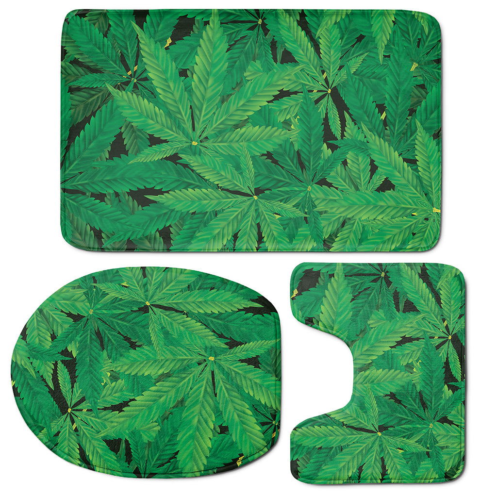 Green Marijuana Leaf Print 3 Piece Bath Mat Set