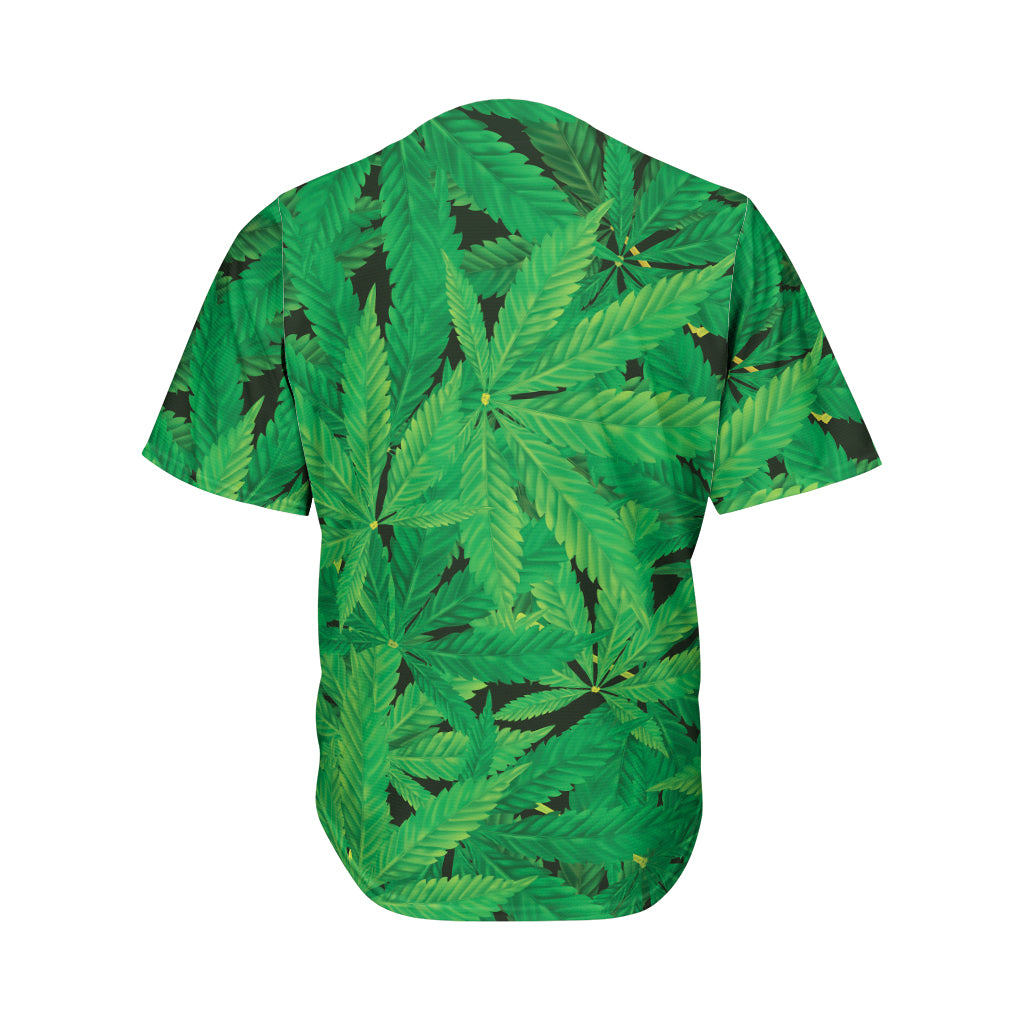 Green Marijuana Leaf Print Men's Baseball Jersey