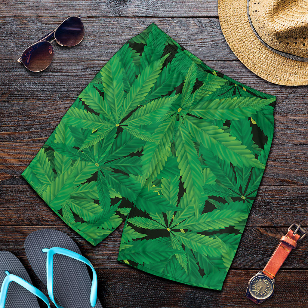 Green Marijuana Leaf Print Men's Shorts