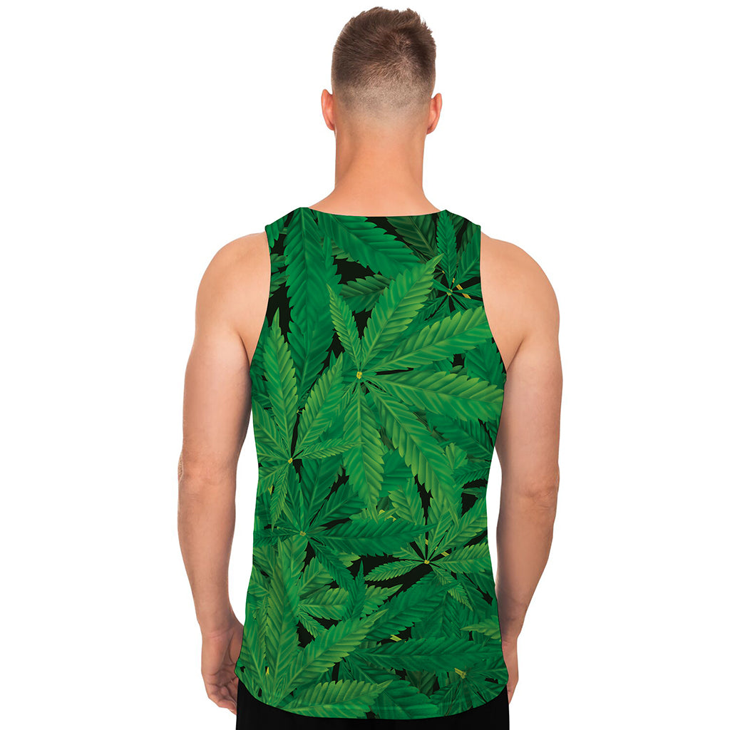 Green Marijuana Leaf Print Men's Tank Top