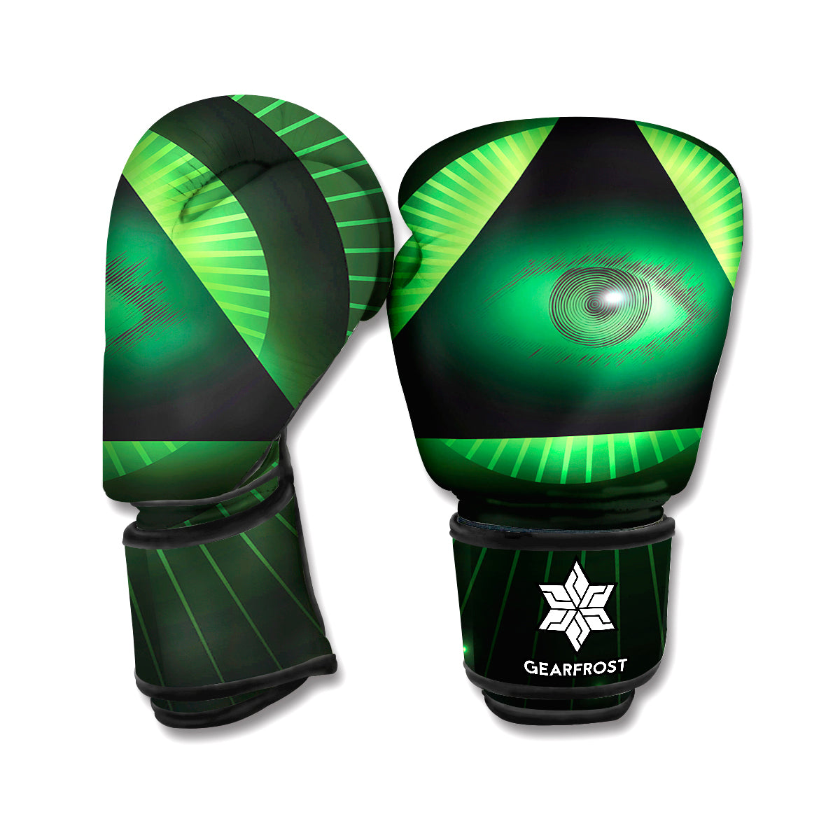 Green Masonic Eye Print Boxing Gloves