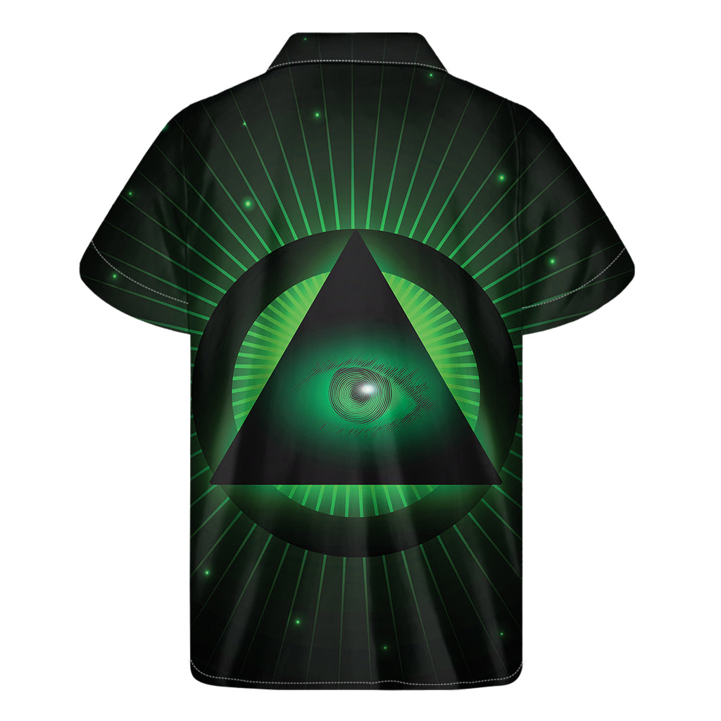 Green Masonic Eye Print Men's Short Sleeve Shirt