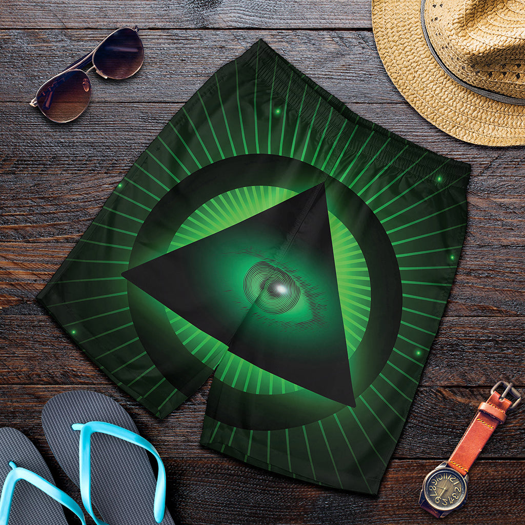 Green Masonic Eye Print Men's Shorts