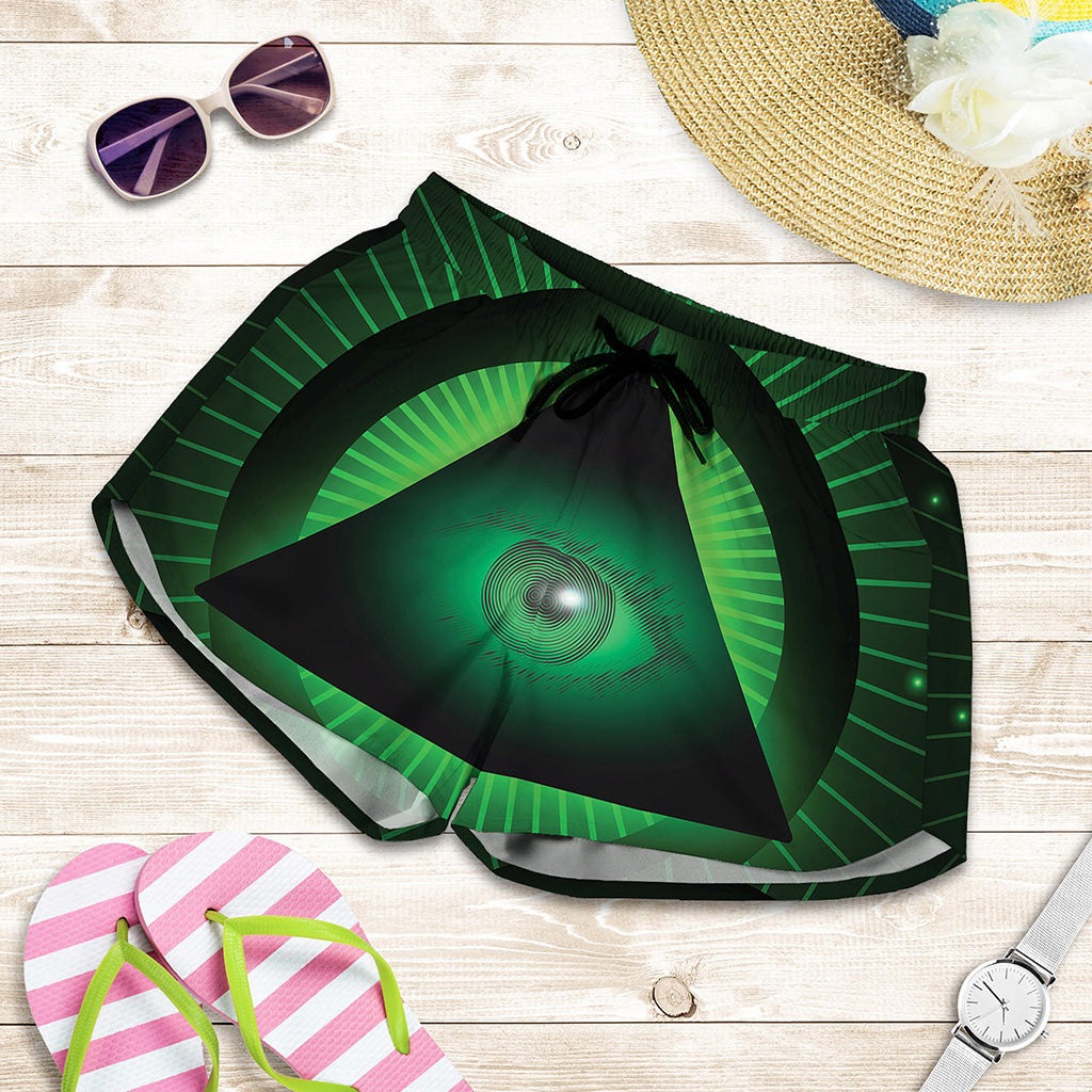 Green Masonic Eye Print Women's Shorts