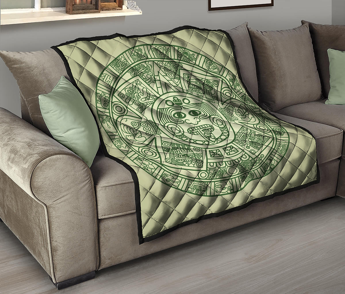 Green Maya Calendar Print Quilt