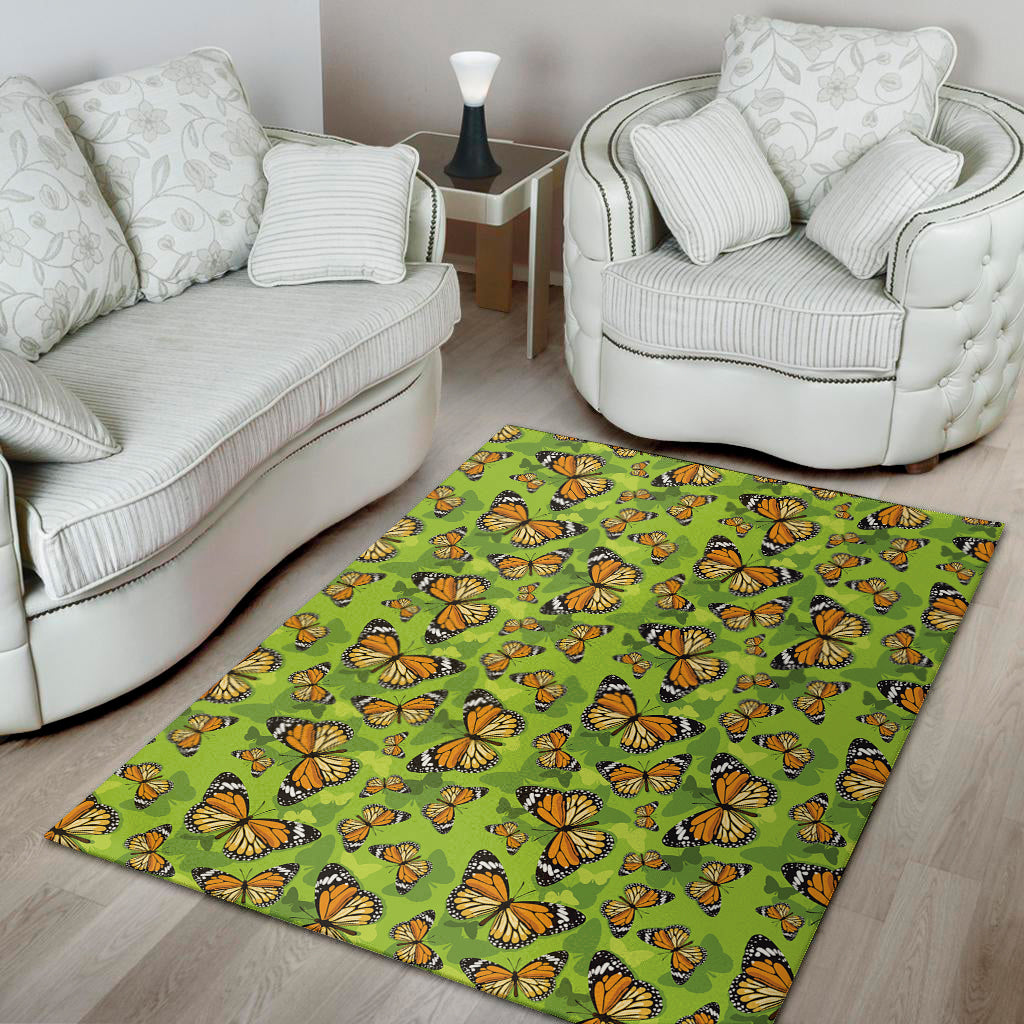 Green Monarch Butterfly Pattern Print Area Rug