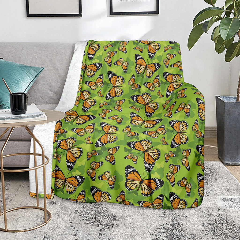Green Monarch Butterfly Pattern Print Blanket