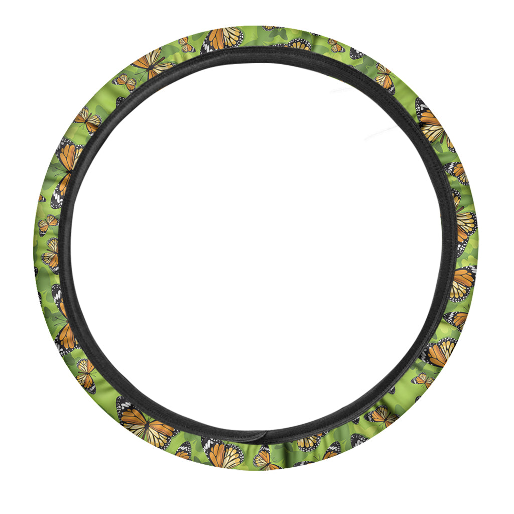 Green Monarch Butterfly Pattern Print Car Steering Wheel Cover