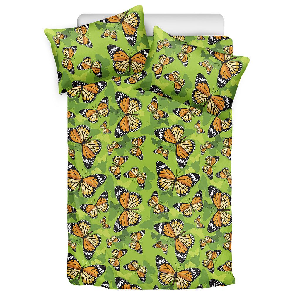 Green Monarch Butterfly Pattern Print Duvet Cover Bedding Set
