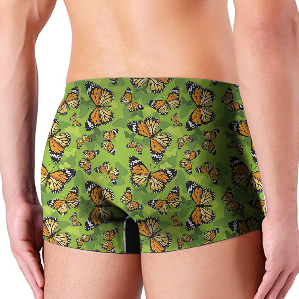 Green Monarch Butterfly Pattern Print Men's Boxer Briefs