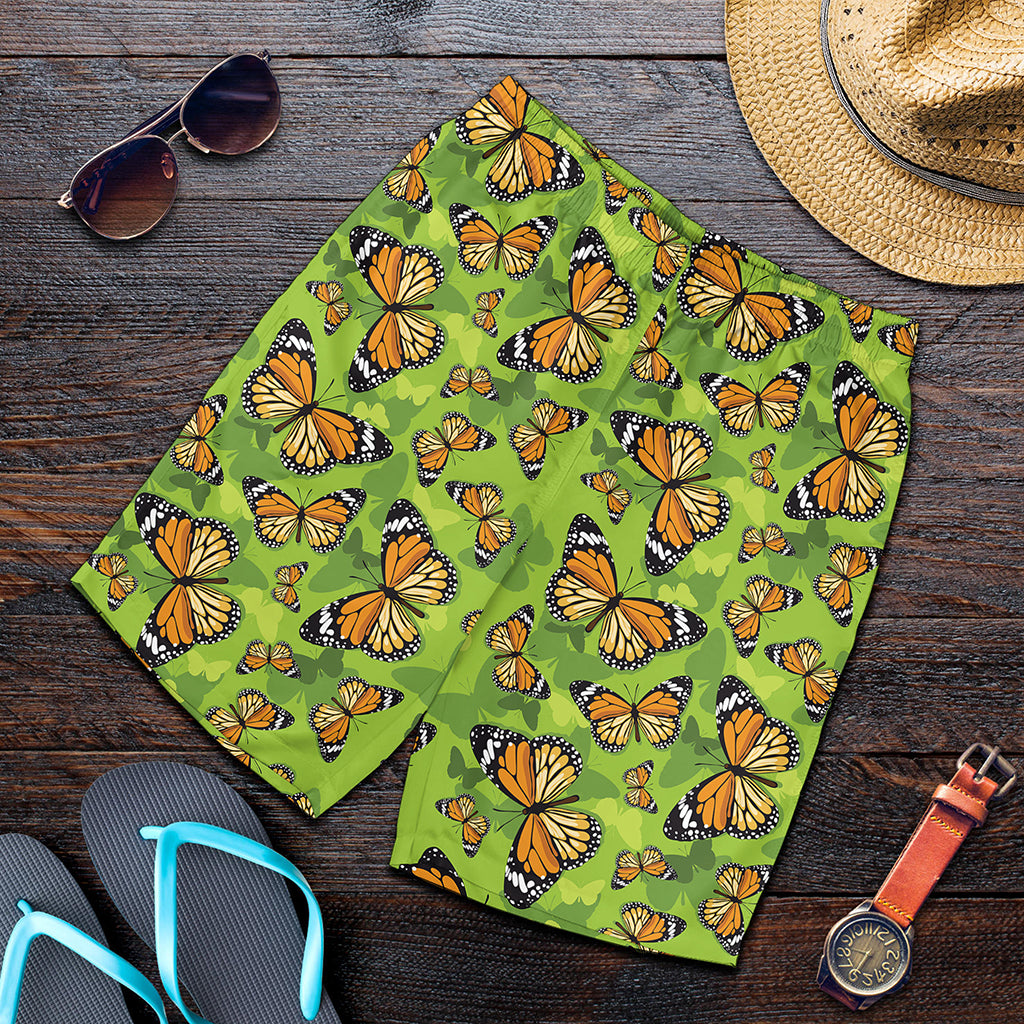 Green Monarch Butterfly Pattern Print Men's Shorts