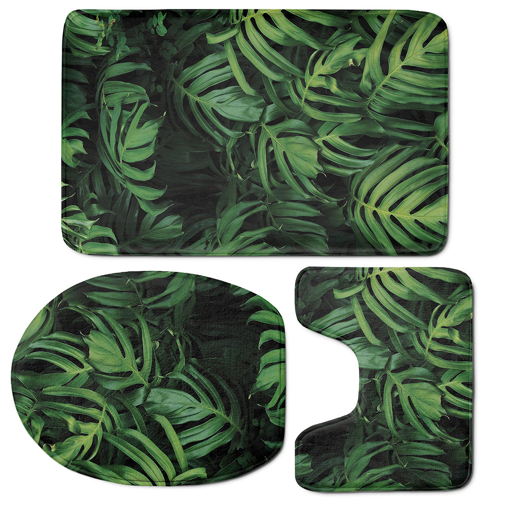 Green Monstera Leaf Print 3 Piece Bath Mat Set