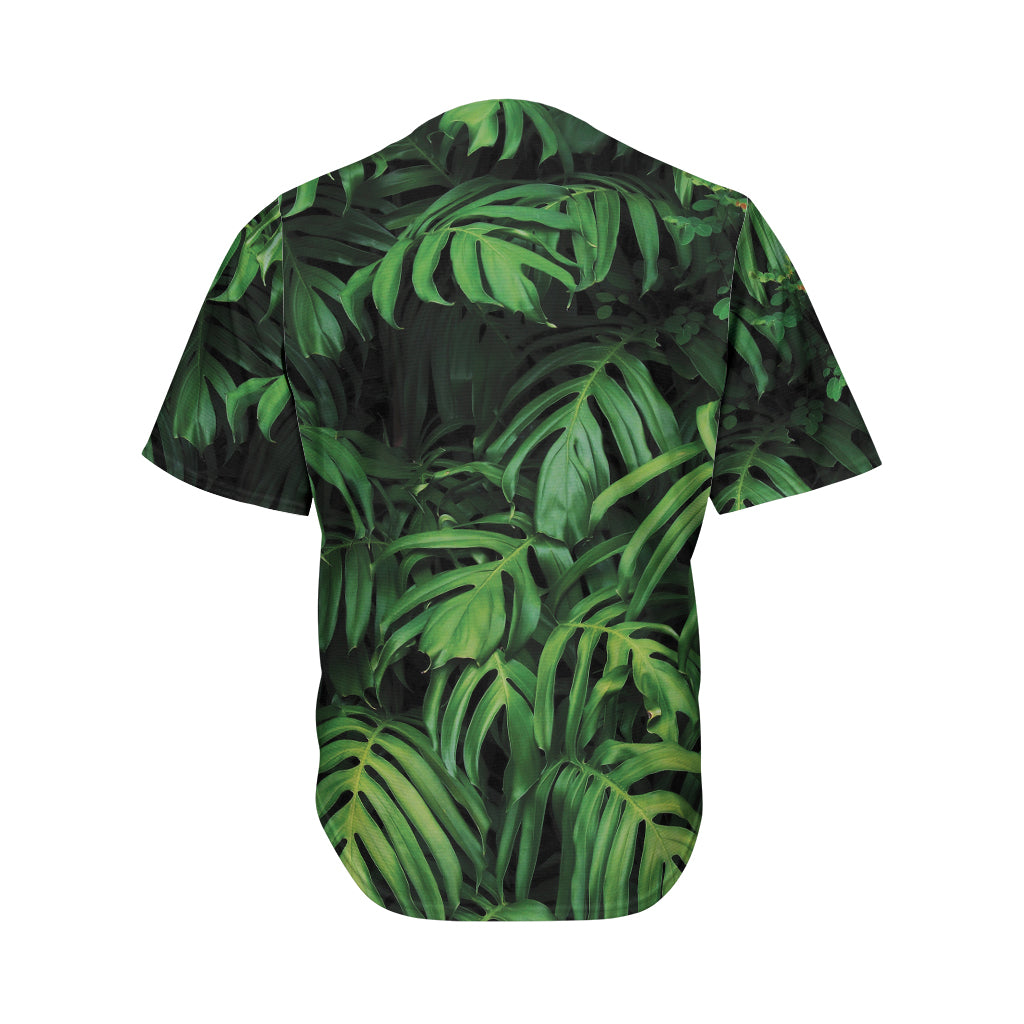 Green Monstera Leaf Print Men's Baseball Jersey