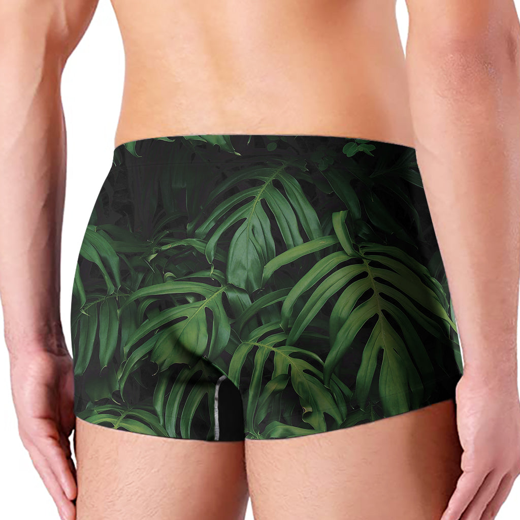 Green Monstera Leaf Print Men's Boxer Briefs