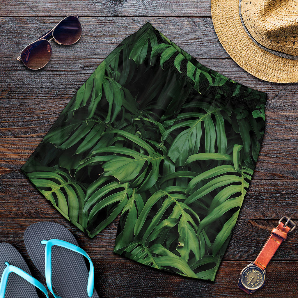 Green Monstera Leaf Print Men's Shorts