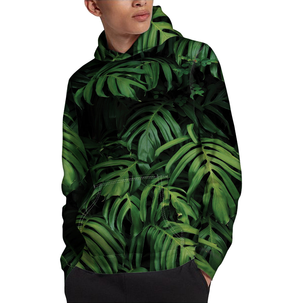 Green Monstera Leaf Print Pullover Hoodie