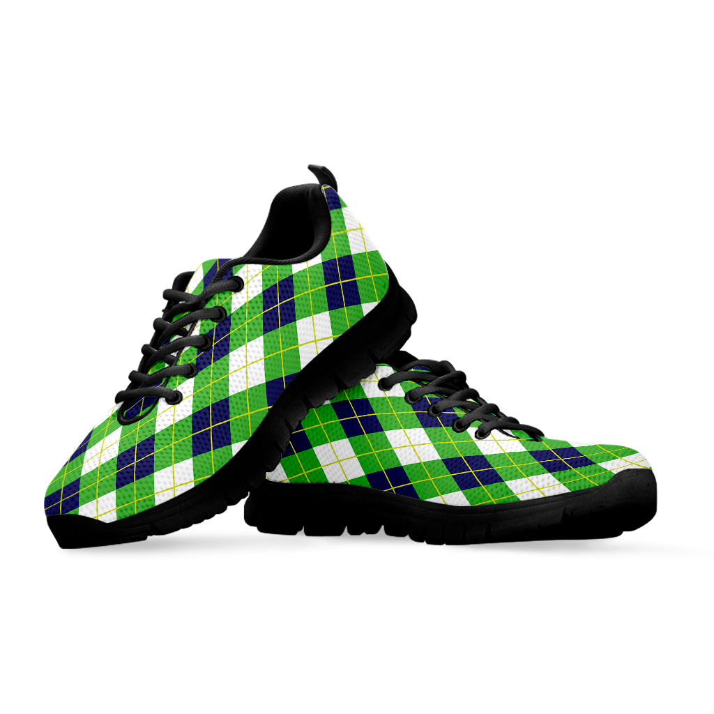 Green Navy And White Argyle Print Black Sneakers