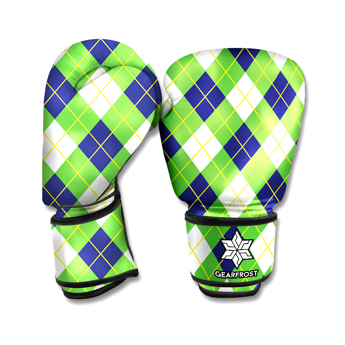 Green Navy And White Argyle Print Boxing Gloves