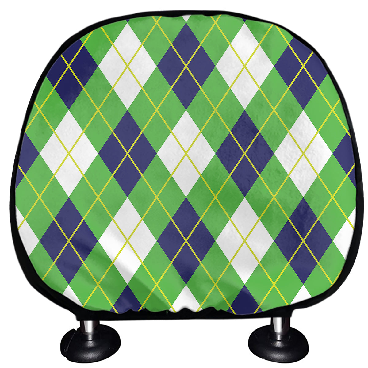 Green Navy And White Argyle Print Car Headrest Covers