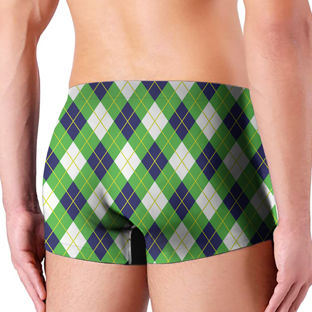 Green Navy And White Argyle Print Men's Boxer Briefs