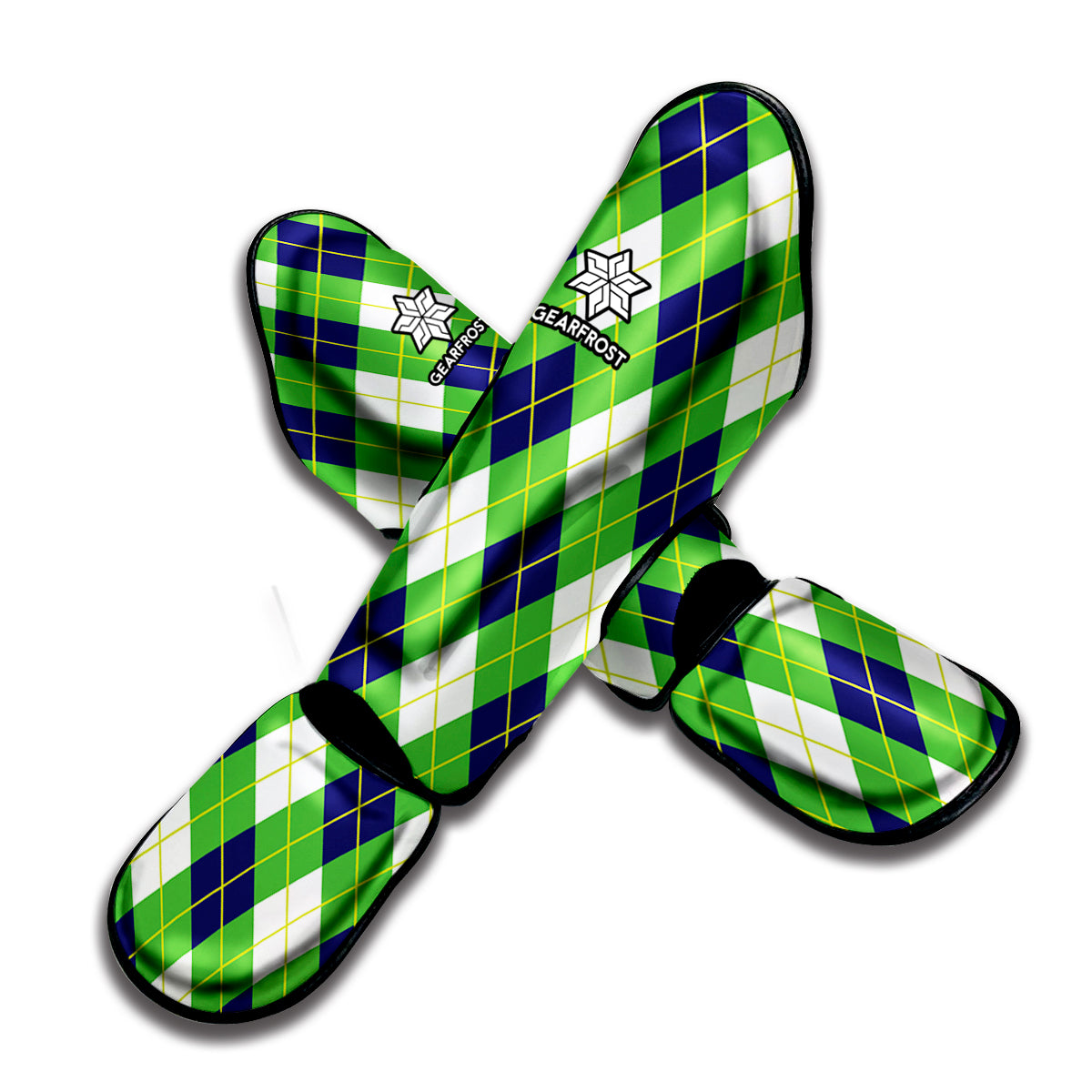 Green Navy And White Argyle Print Muay Thai Shin Guard