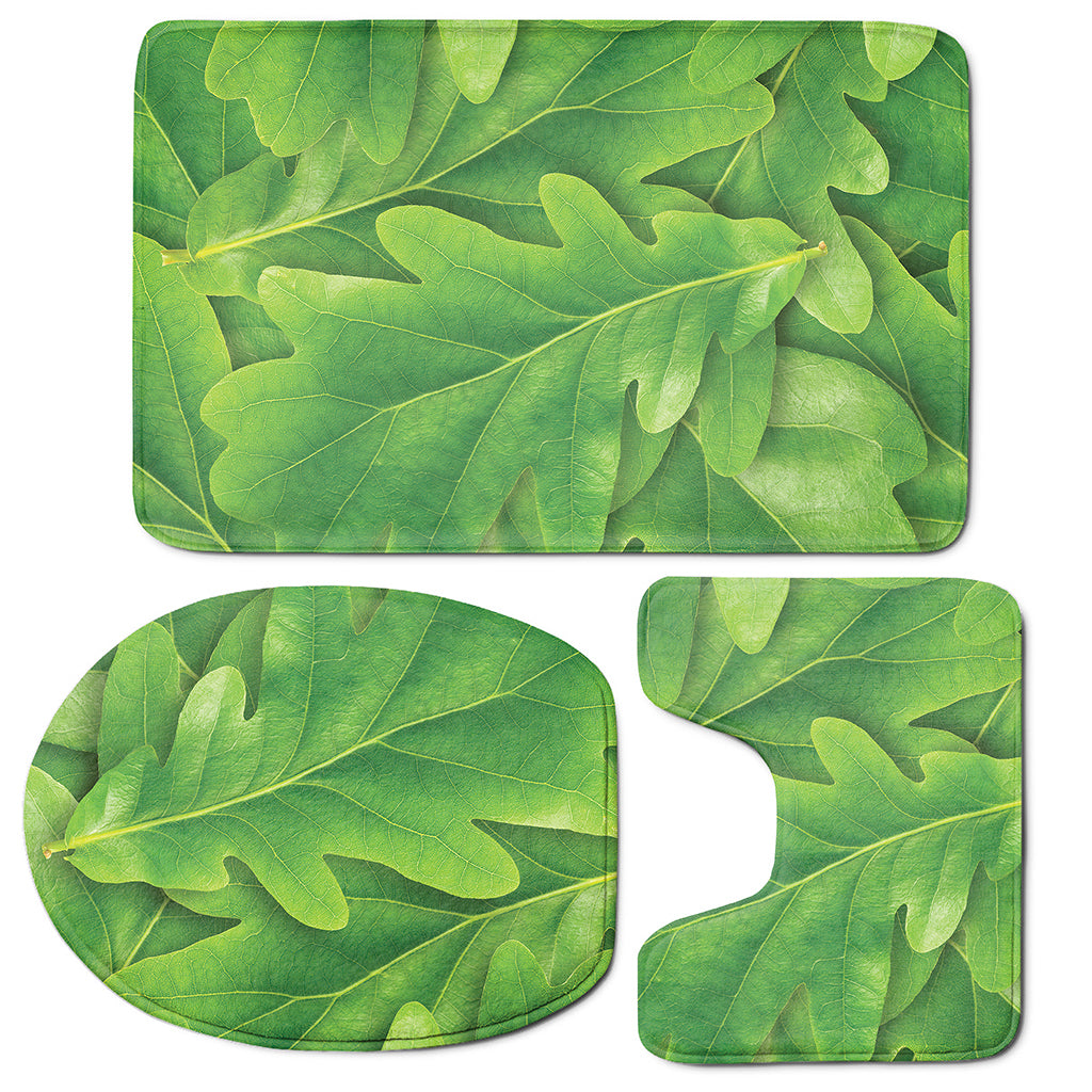 Green Oak Leaf Print 3 Piece Bath Mat Set