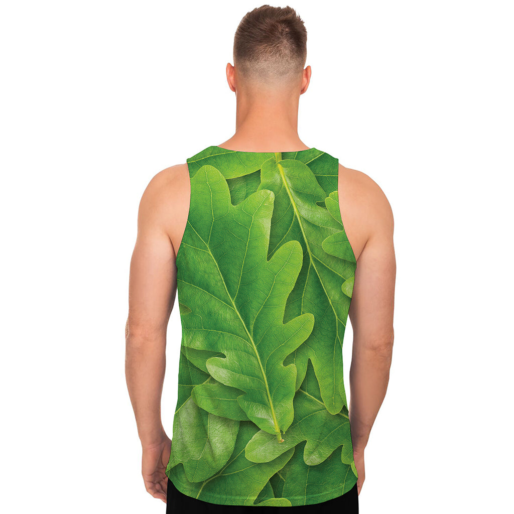Green Oak Leaf Print Men's Tank Top