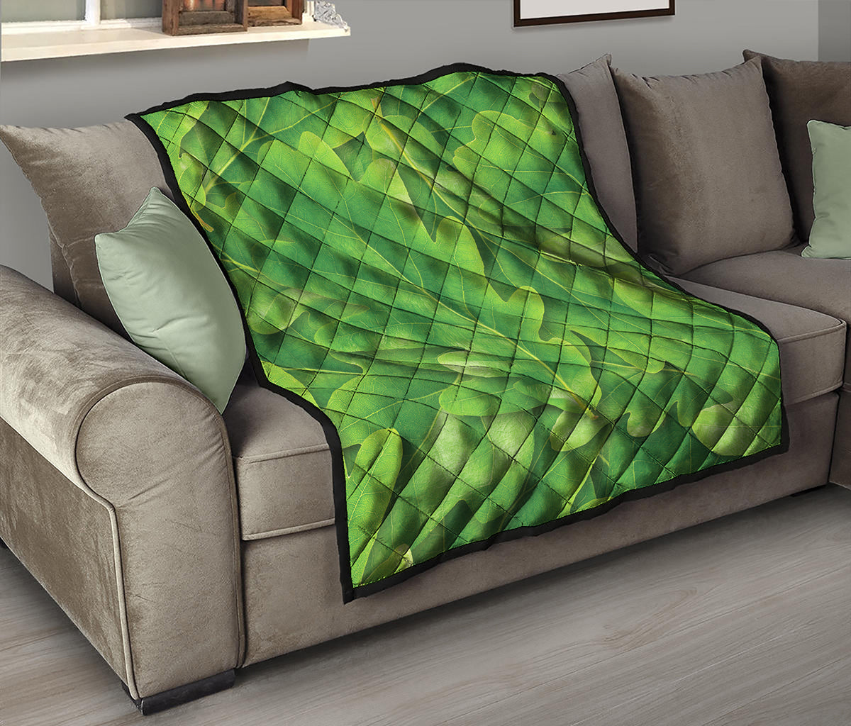 Green Oak Leaf Print Quilt