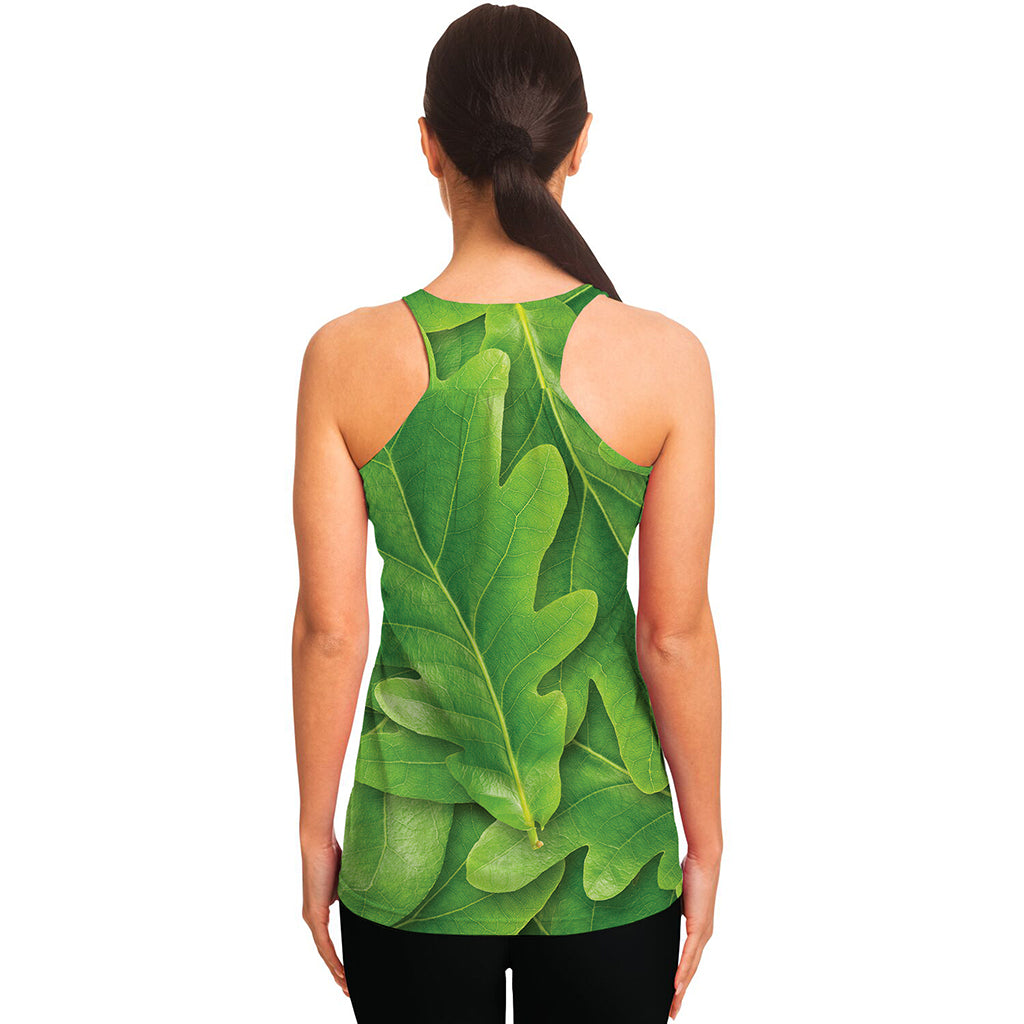 Green Oak Leaf Print Women's Racerback Tank Top