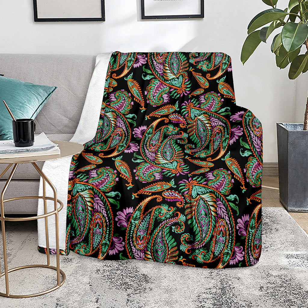 Green Orange And Pink Paisley Print Blanket