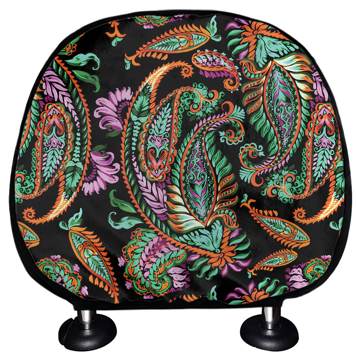 Green Orange And Pink Paisley Print Car Headrest Covers