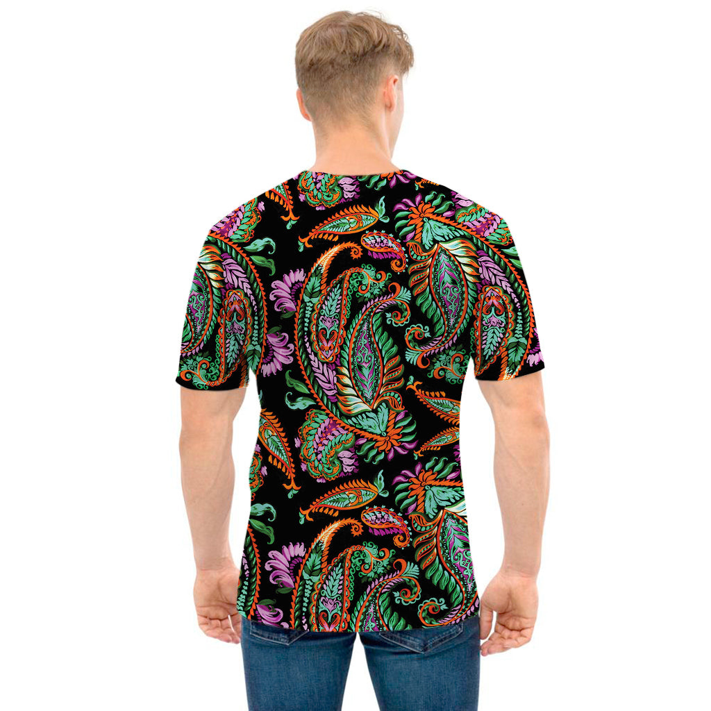 Green Orange And Pink Paisley Print Men's T-Shirt