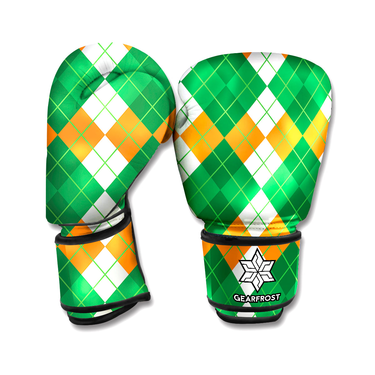 Green Orange And White Argyle Print Boxing Gloves