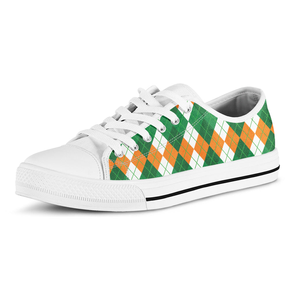 Green Orange And White Argyle Print White Low Top Shoes