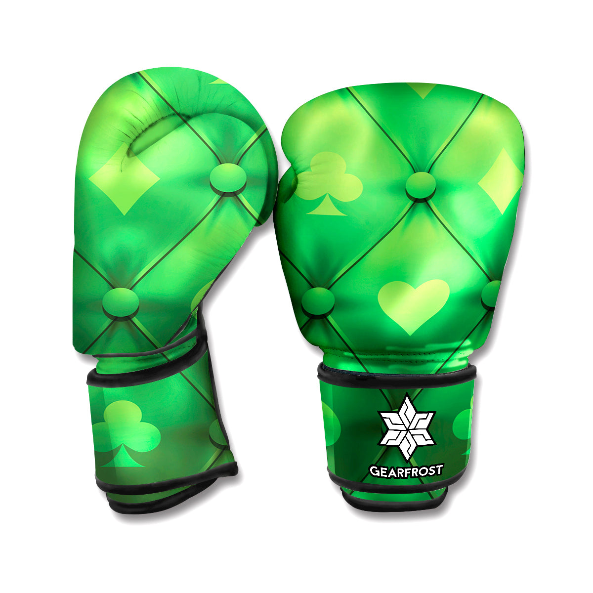 Green Playing Card Suits Pattern Print Boxing Gloves