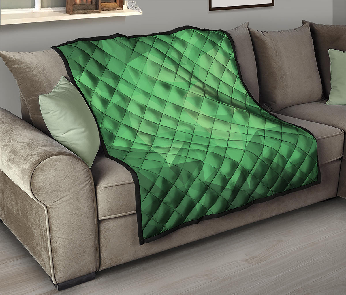 Green Polygonal Geometric Print Quilt