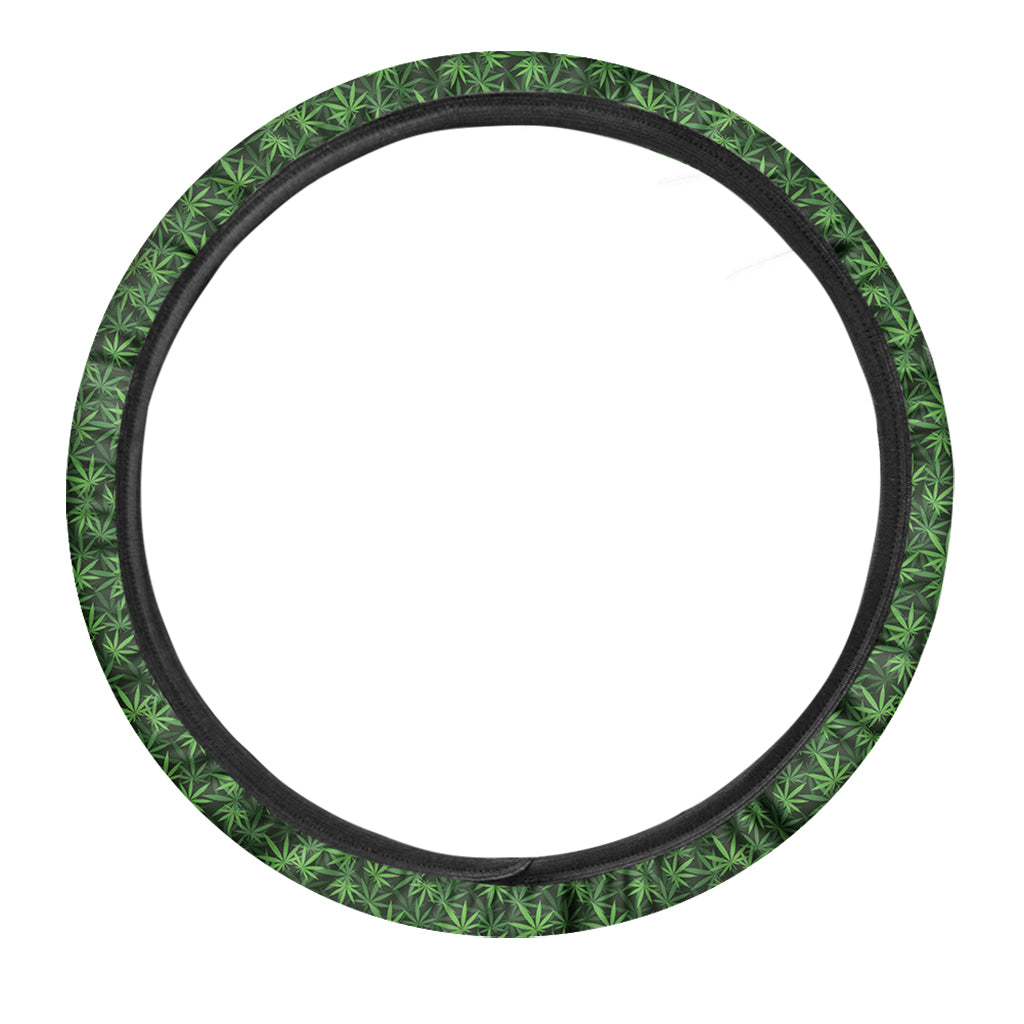 Green Pot Leaf Pattern Print Car Steering Wheel Cover