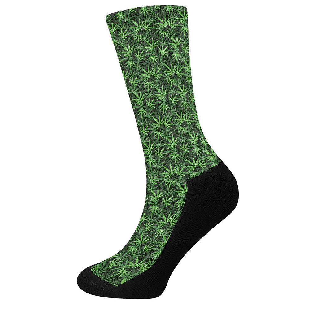 Green Pot Leaf Pattern Print Crew Socks