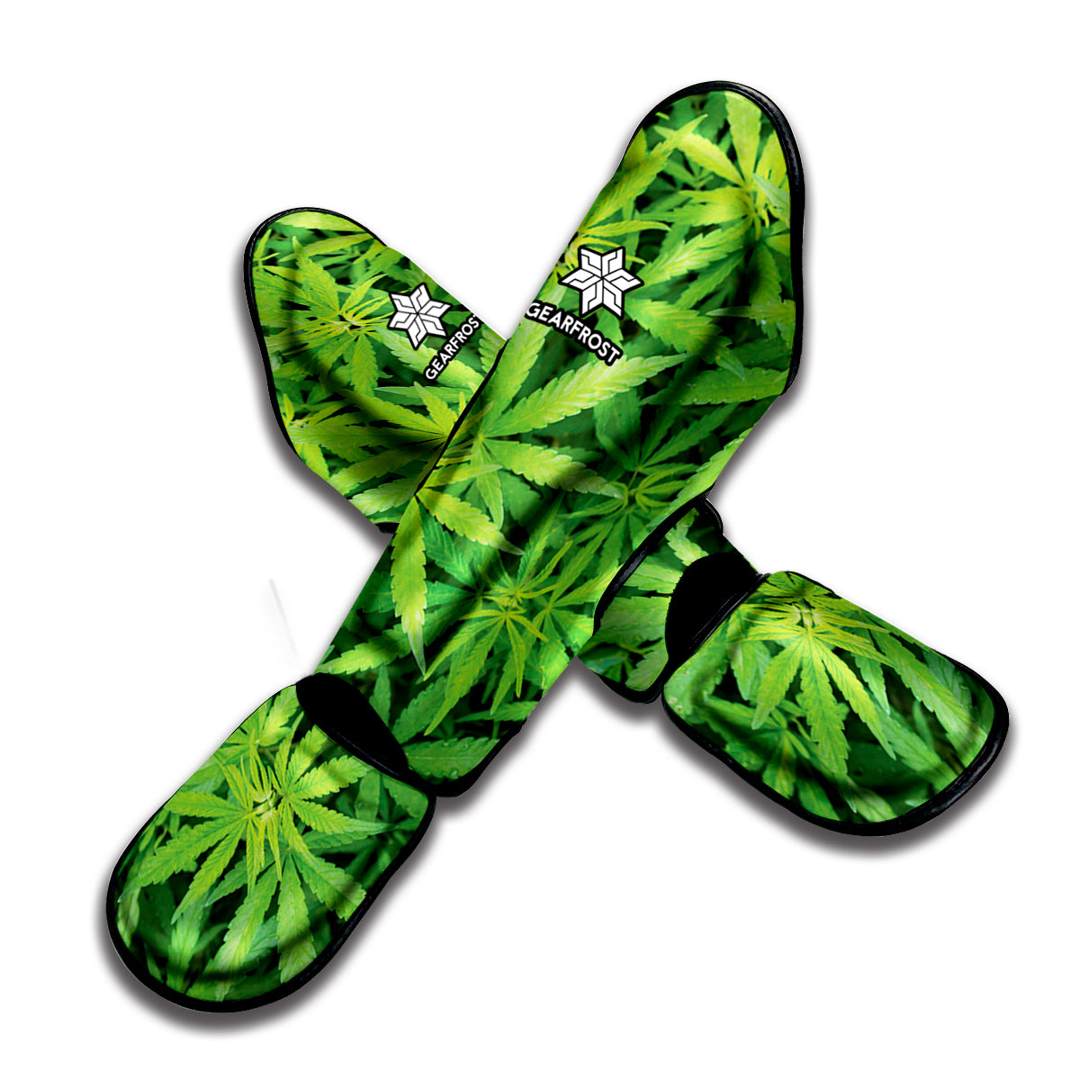 Green Pot Leaf Print Muay Thai Shin Guard