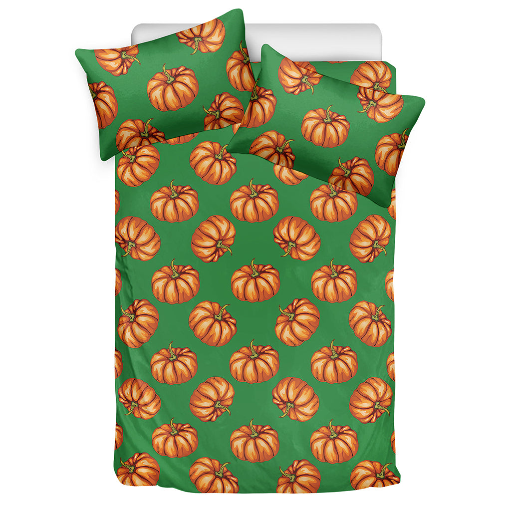 Green Pumpkin Pattern Print Duvet Cover Bedding Set