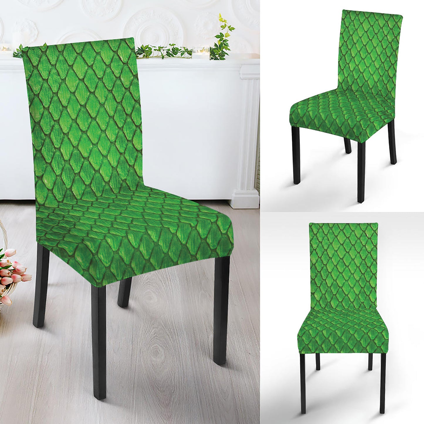 Green Python Snakeskin Print Dining Chair Slipcover