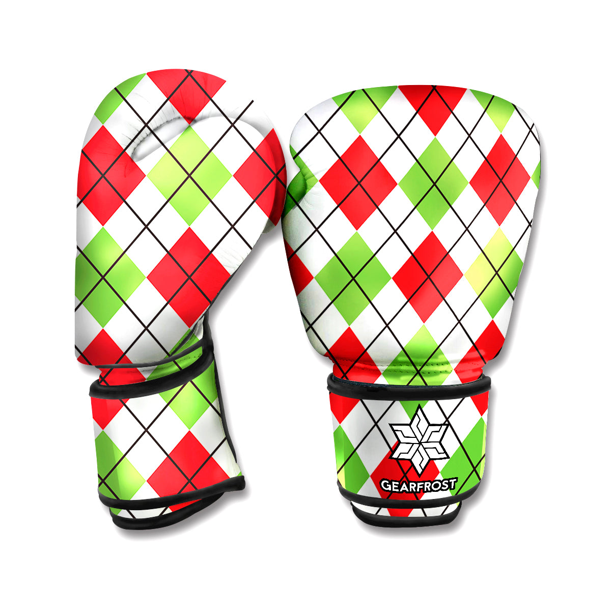 Green Red And White Argyle Pattern Print Boxing Gloves