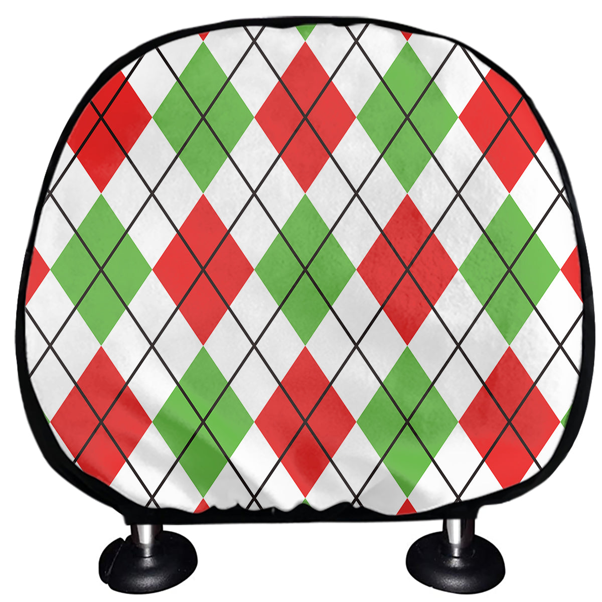Green Red And White Argyle Pattern Print Car Headrest Covers