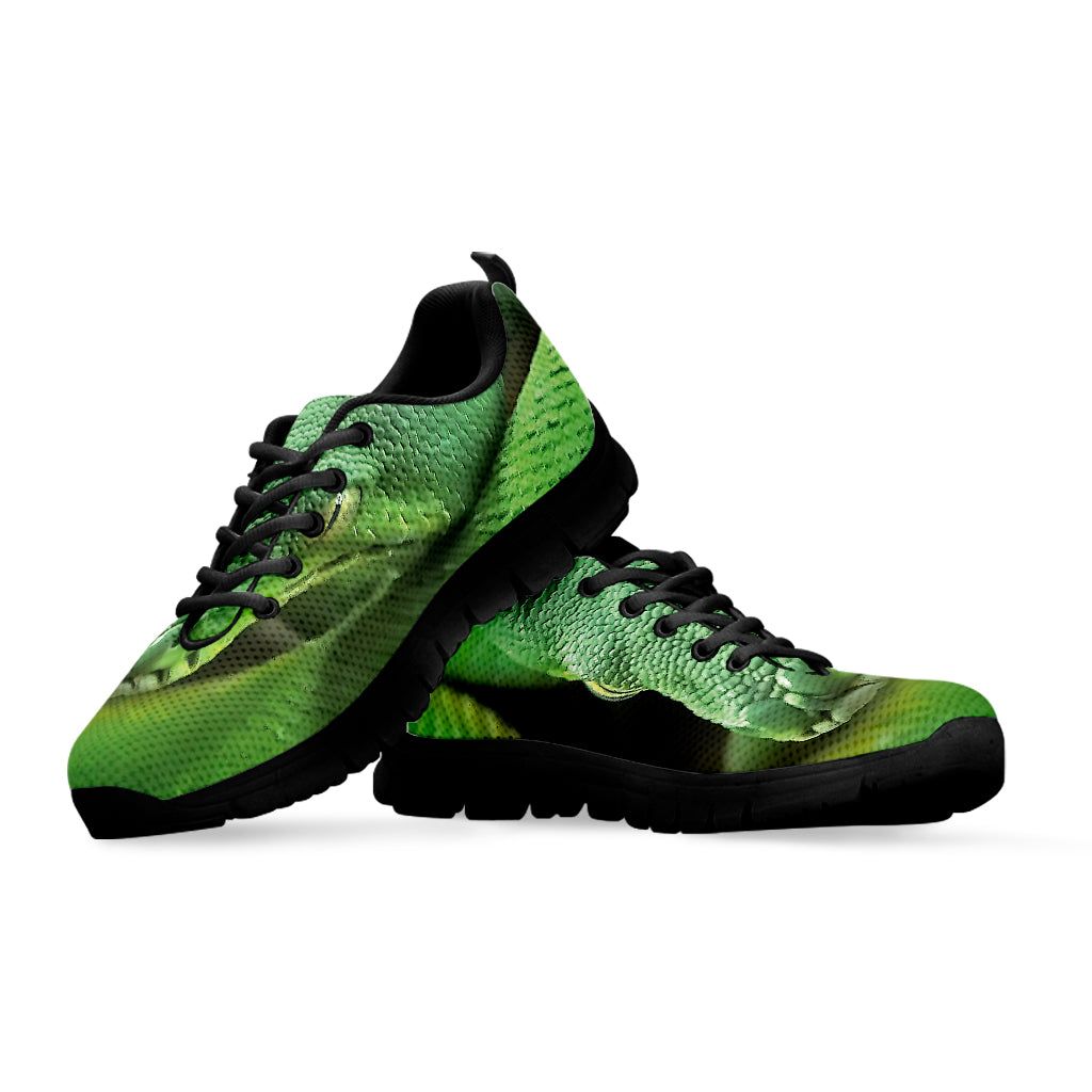 Green Reticulated Python Snake Print Black Sneakers