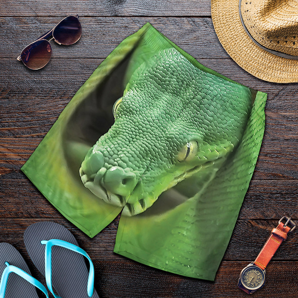 Green Reticulated Python Snake Print Men's Shorts