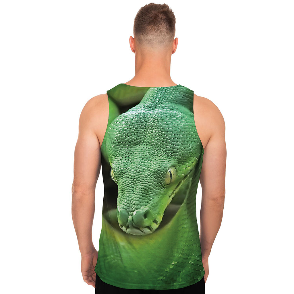 Green Reticulated Python Snake Print Men's Tank Top